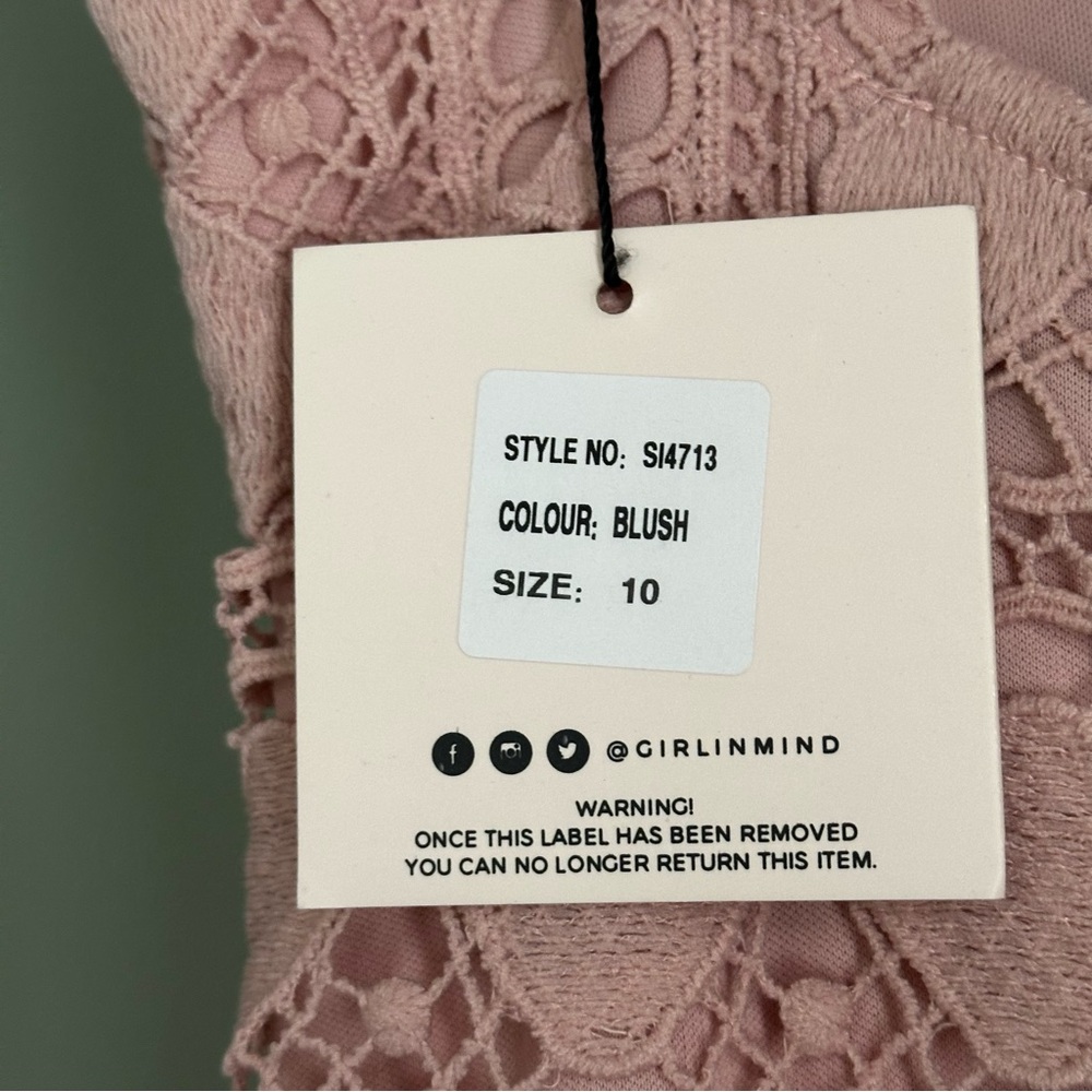 NWT - Girl in Mind - Blush Crochet Lace Fishtail Midi Dress - US 6 - Picture 8 of 10